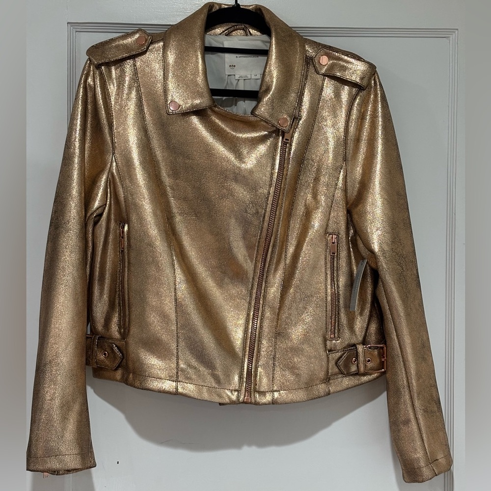 Anthropologie Metallic Bronze Moto Jacket - Picture 3 of 12